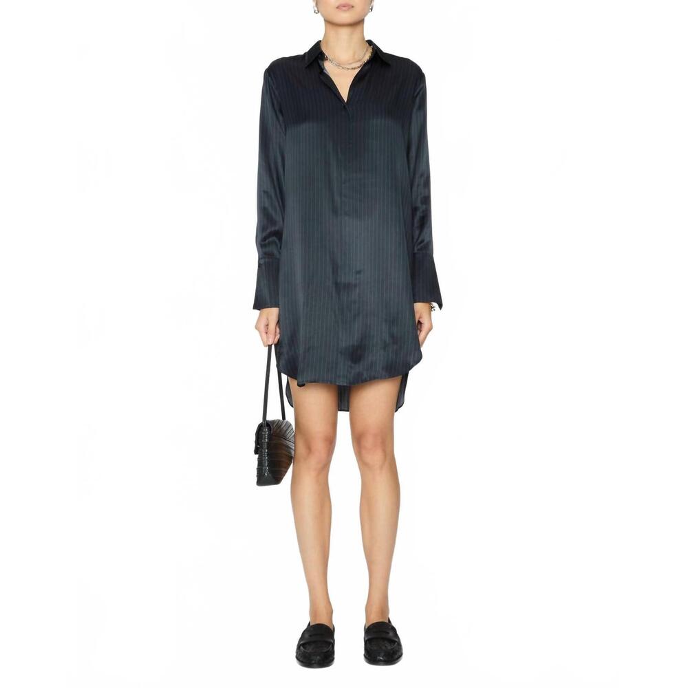 NEW CATHERINE GEE daria shirt mini dress in navy pinstripe